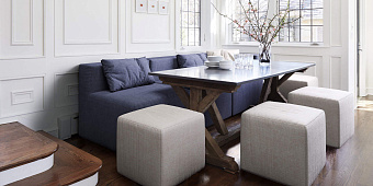 Синий диван в интерьере-23,  Мягкий диван и пуфы Драм для кухни